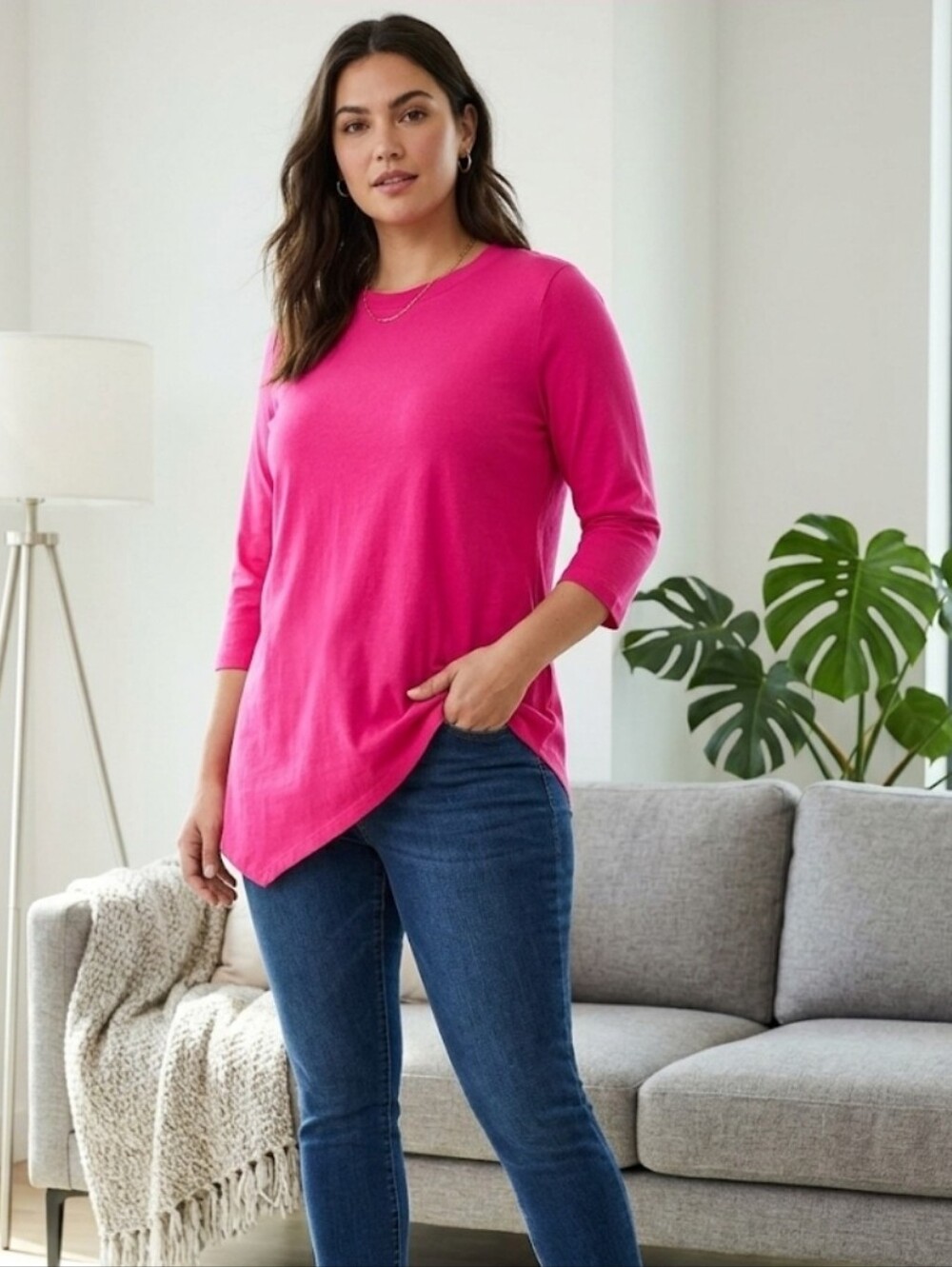 ELOQUII Women Top Size Large Asymmetrical Hem 3/4 Sleeve Top Size 14/16